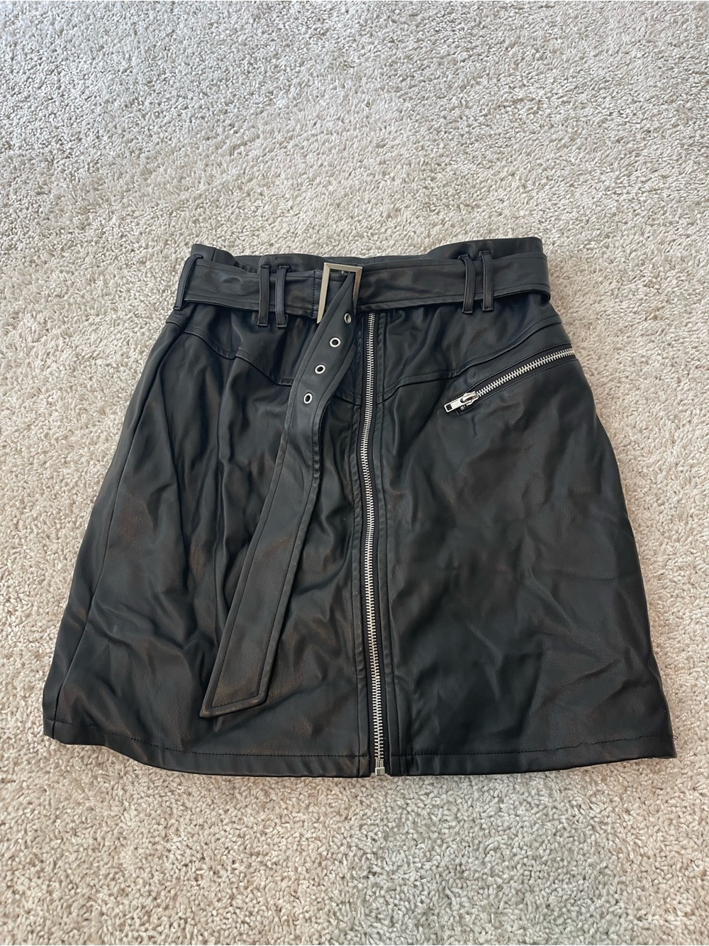 Missguided Black Faux Leather Mini Skirt with Belt & Zip Accent